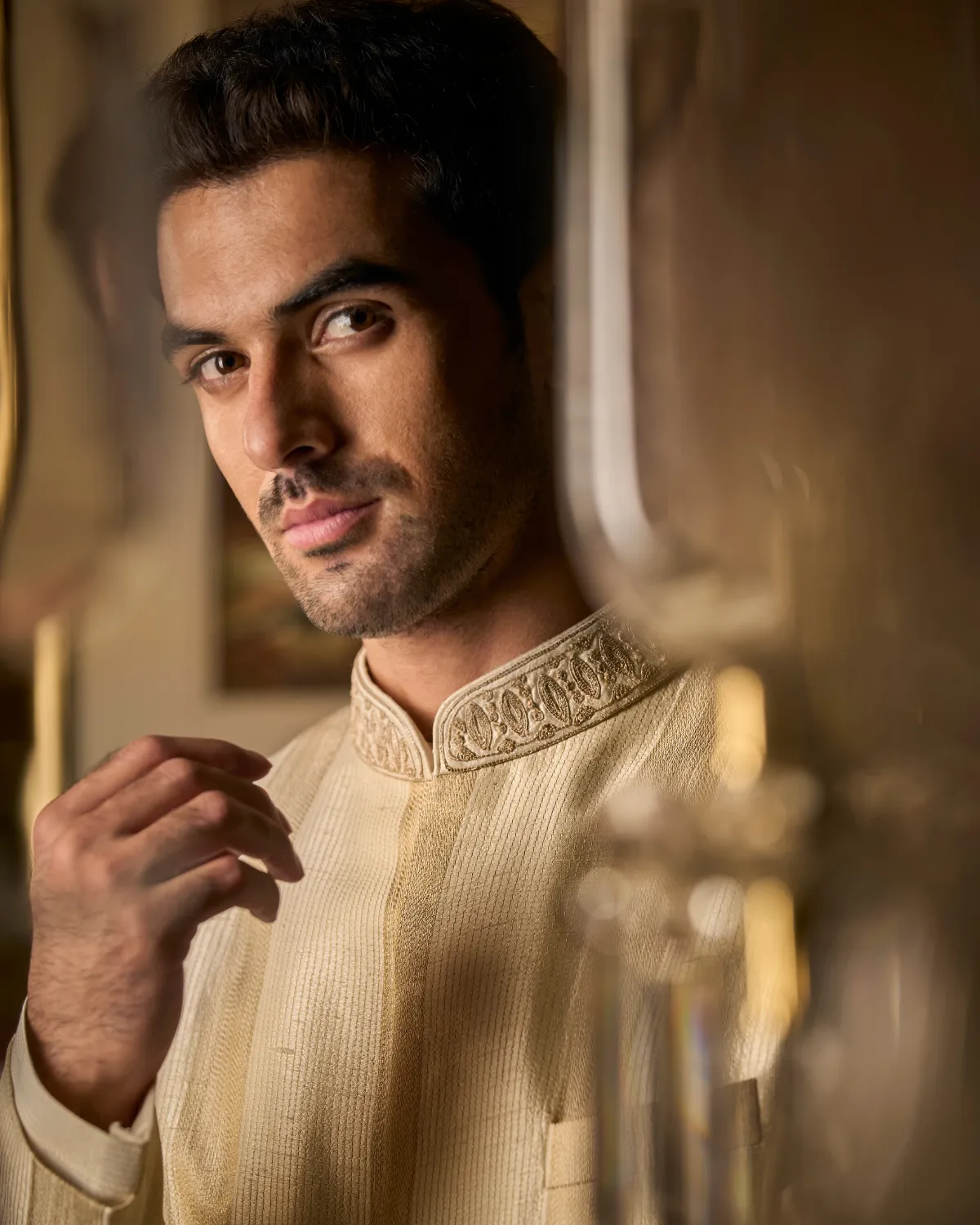 Cream Zari Sherwani Set