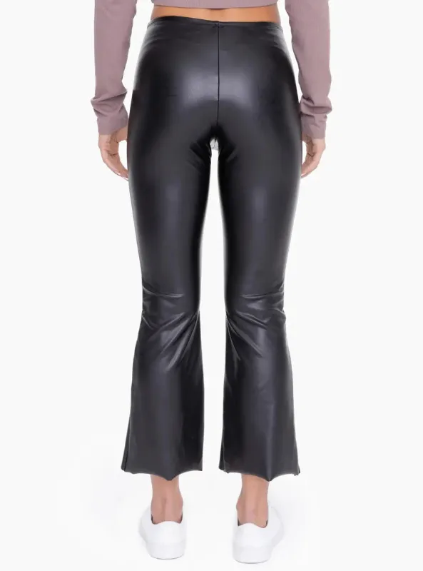 Cropped Black Flared Faux Leather Pants