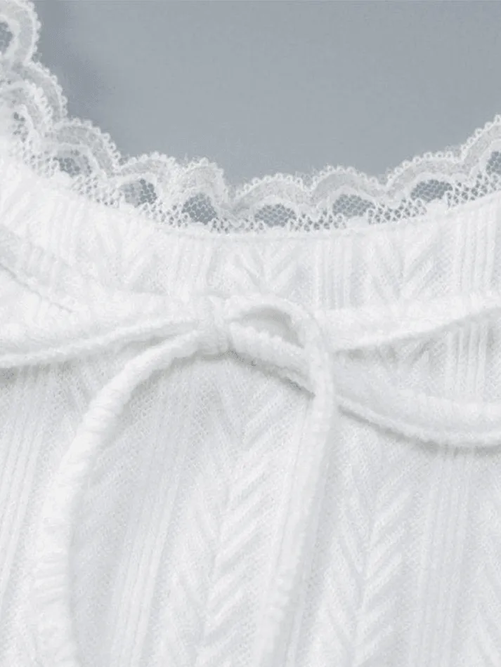 Cropped Lace Trim White Tank Top