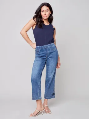 Cropped Pull-On Jeans with Hem Tab - Medium Blue