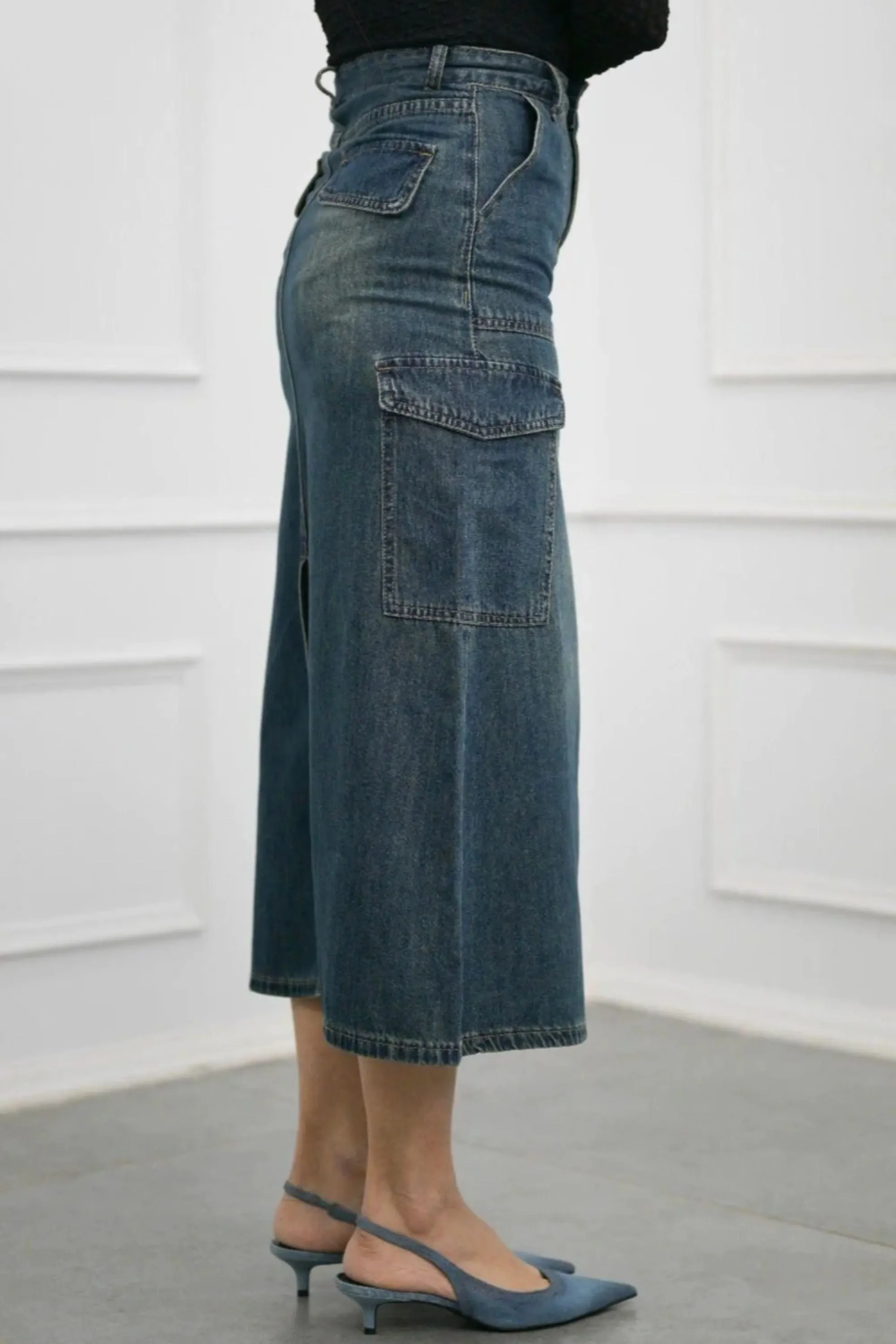 Denim Cargo Skirt