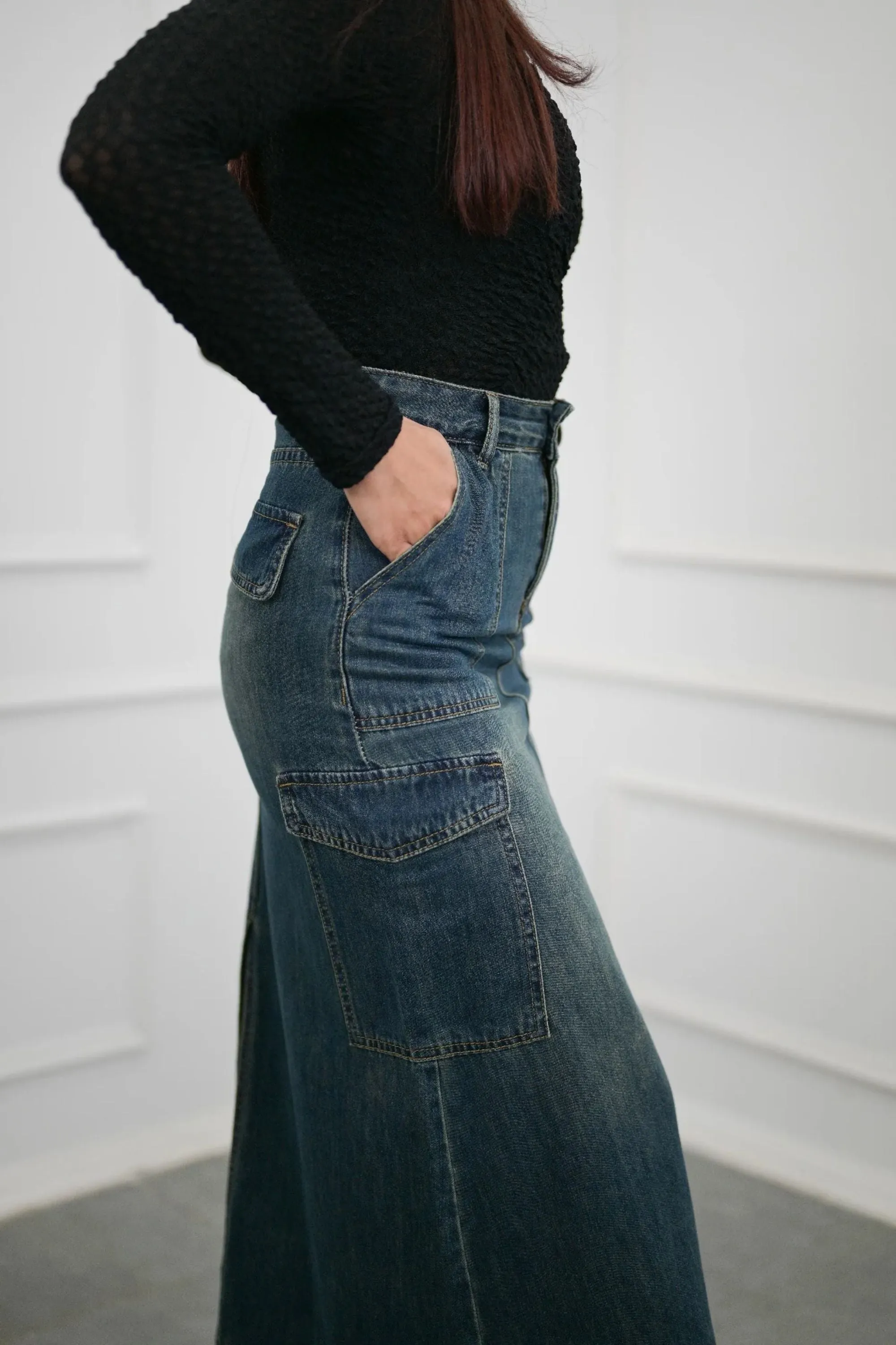 Denim Cargo Skirt