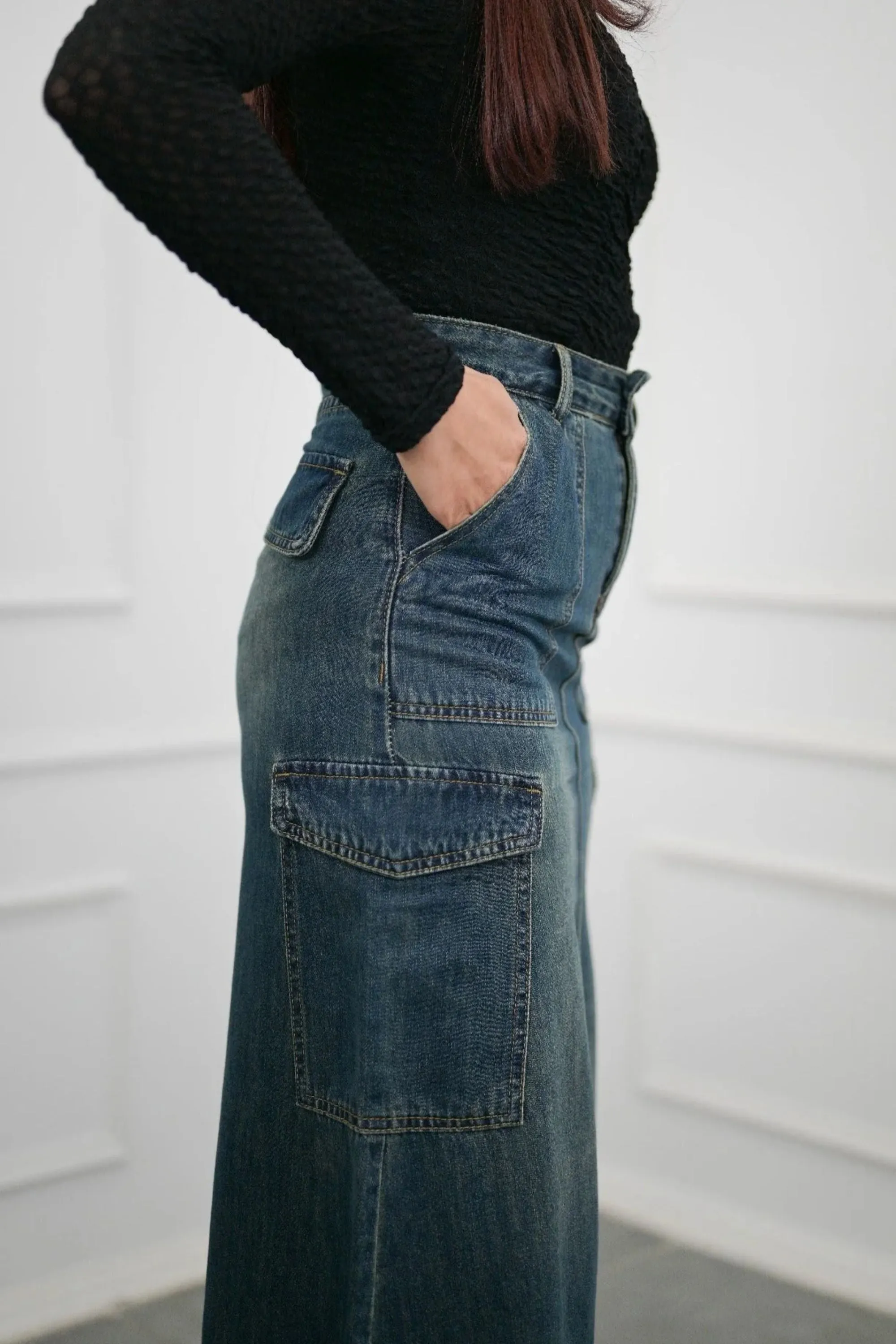 Denim Cargo Skirt