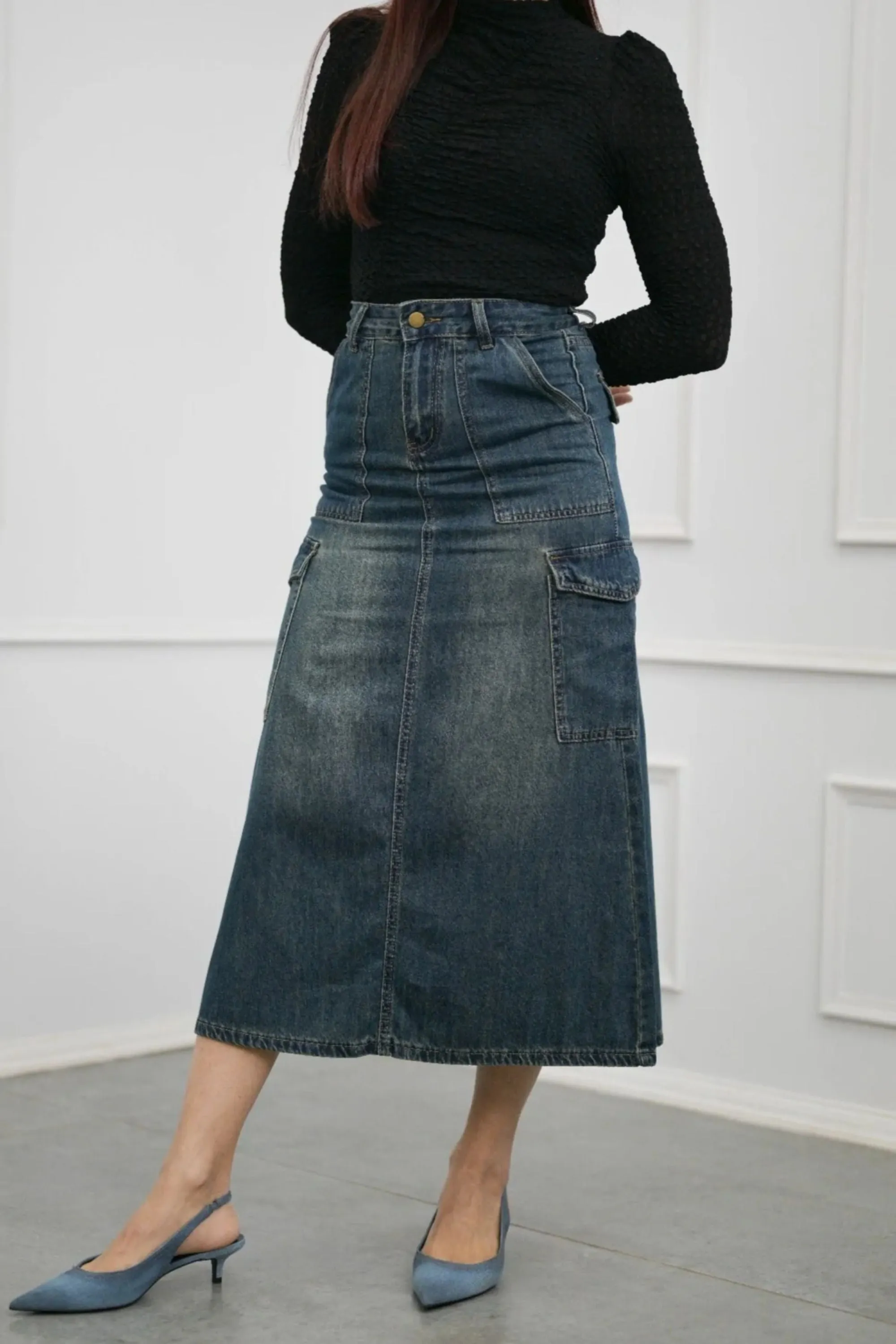 Denim Cargo Skirt