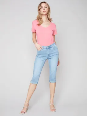 Denim Pedal Pusher Pants - Light Blue