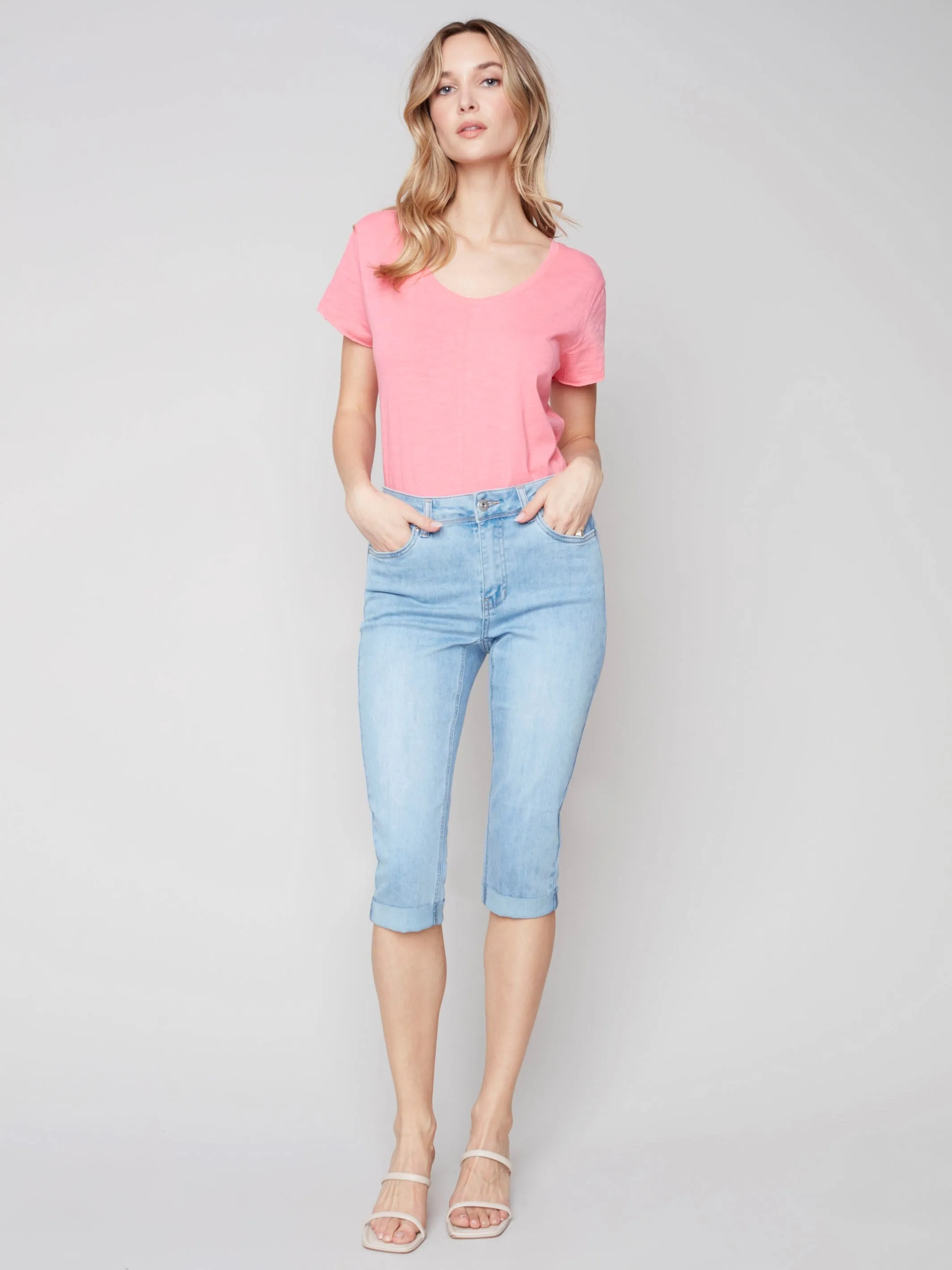 Denim Pedal Pusher Pants - Light Blue