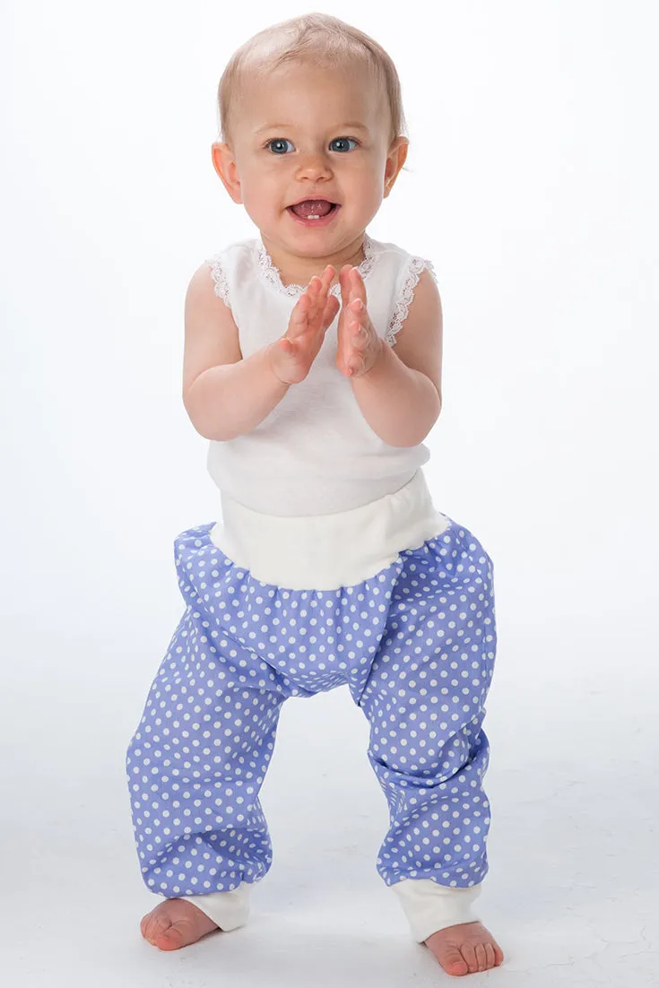 Easy Baby and Children pants sewing pattern for toddler boys   girls. Sweatpants, yoga harem pants with ribbing BREK by Patternforkids