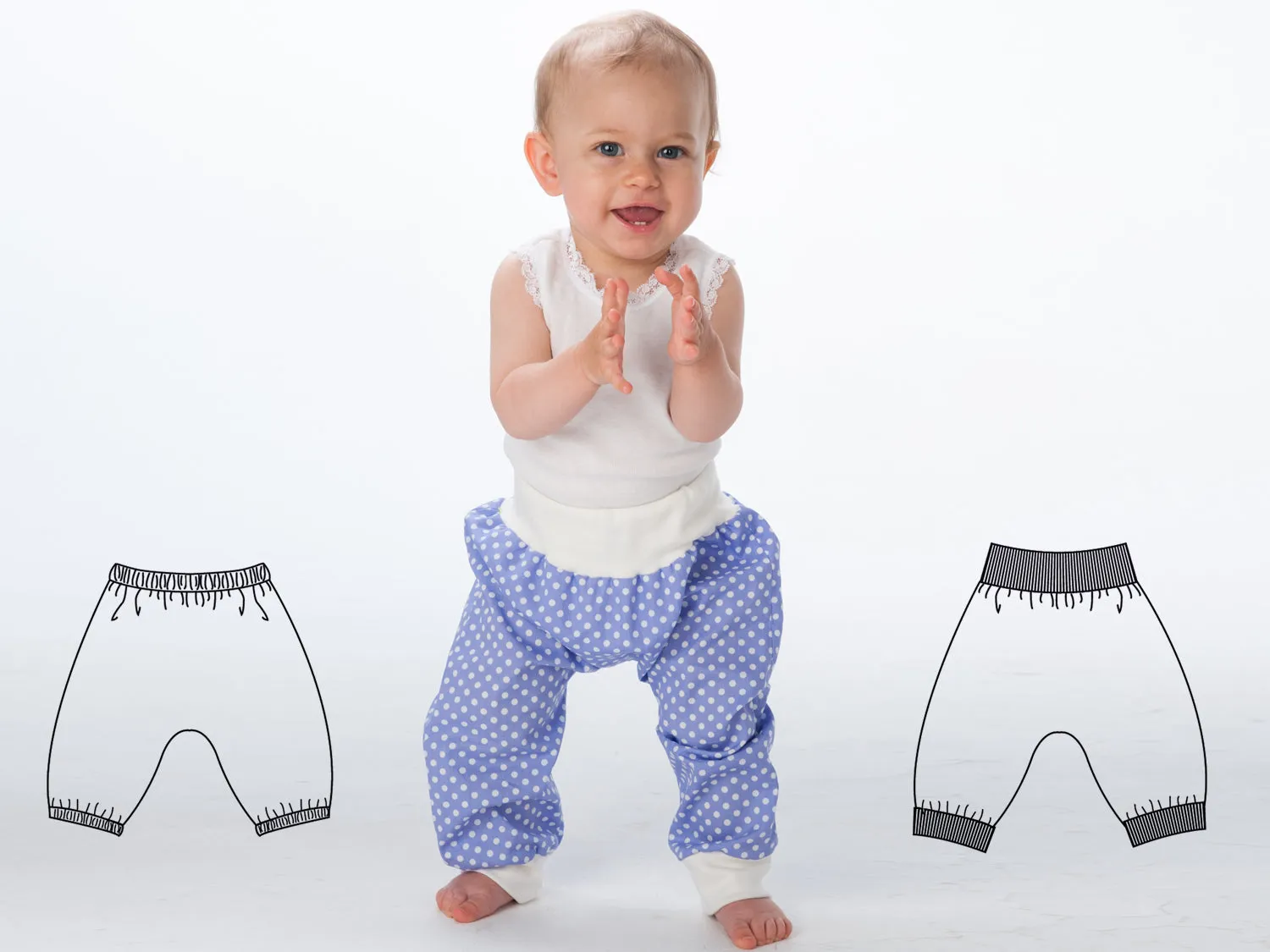 Easy Baby and Children pants sewing pattern for toddler boys   girls. Sweatpants, yoga harem pants with ribbing BREK by Patternforkids