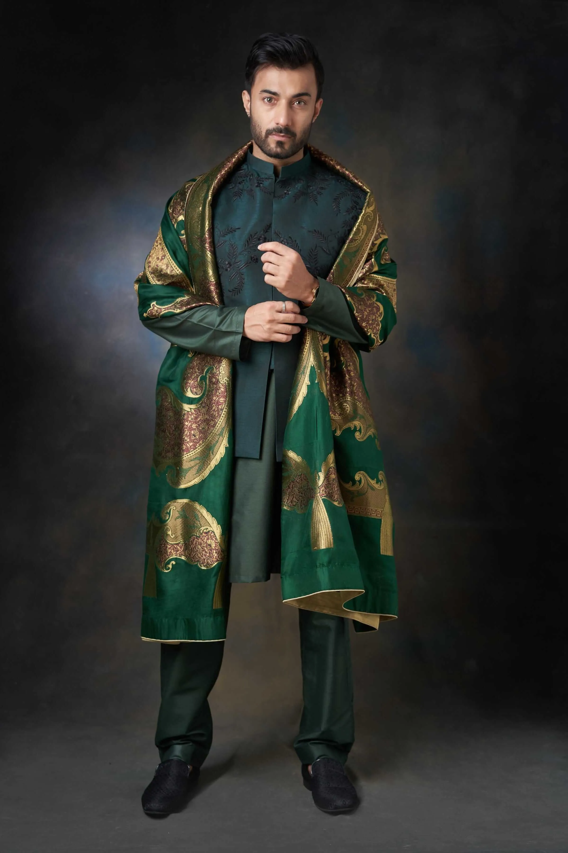 Emerald Green Handcrafted Embroidered Waistcoat