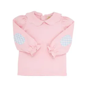 Emma's Elbow Patch Top & Onesie - Palm Beach Pink with Worth Avenue White Picot & Beale Street Blue Gingham Elbow Patches