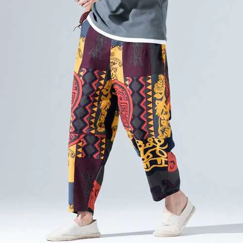 Ethnic Style Printed Loose Wide Leg Pants