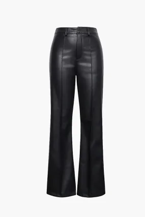 Faux Leather Straight Leg Pantolon