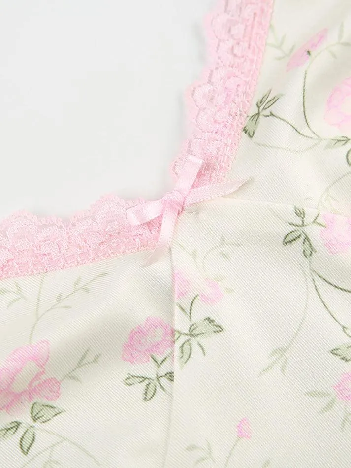 Floral Lace Edge Patchwork Camisole Top