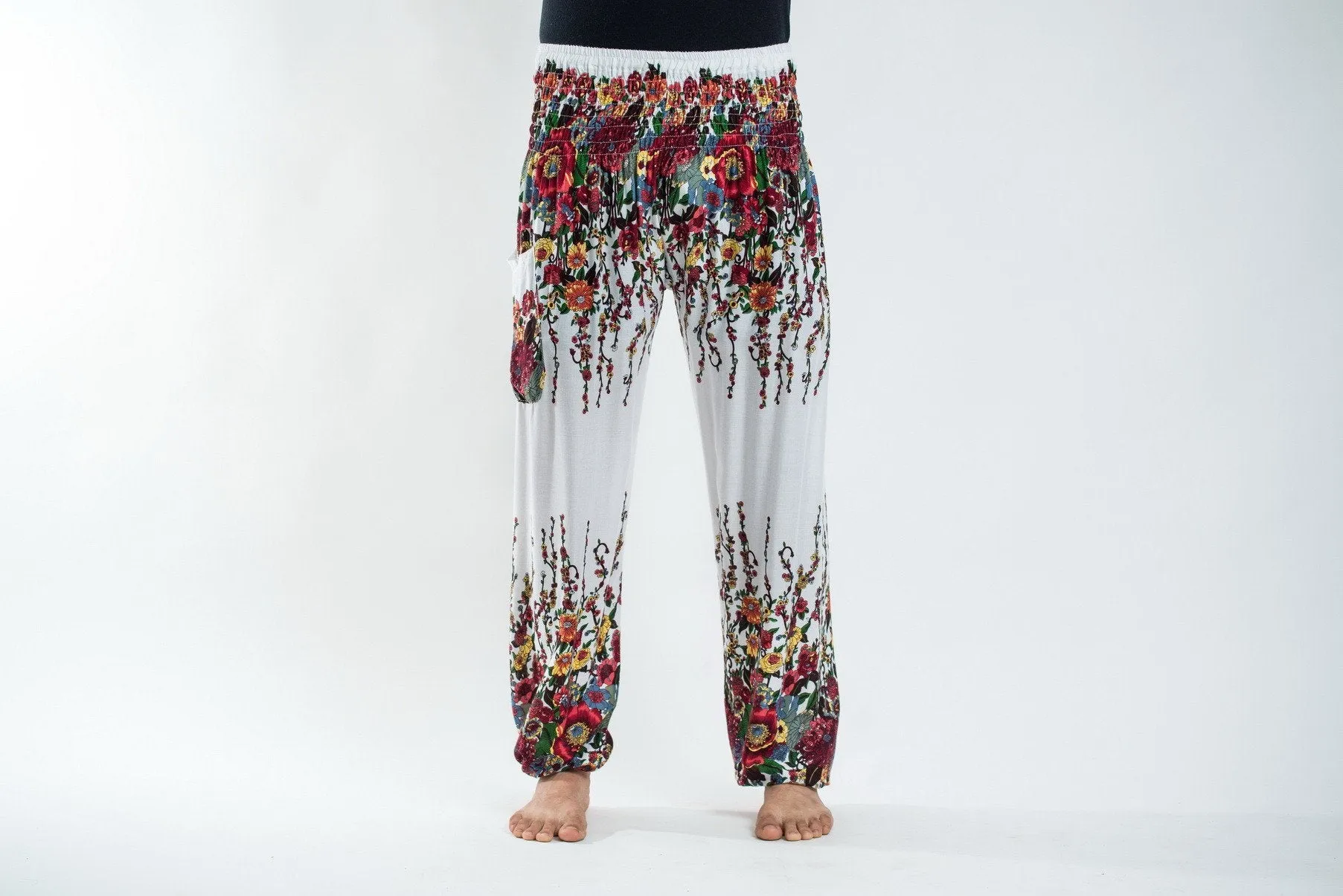 Floral Unisex Harem Pants in White