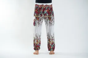 Floral Unisex Harem Pants in White
