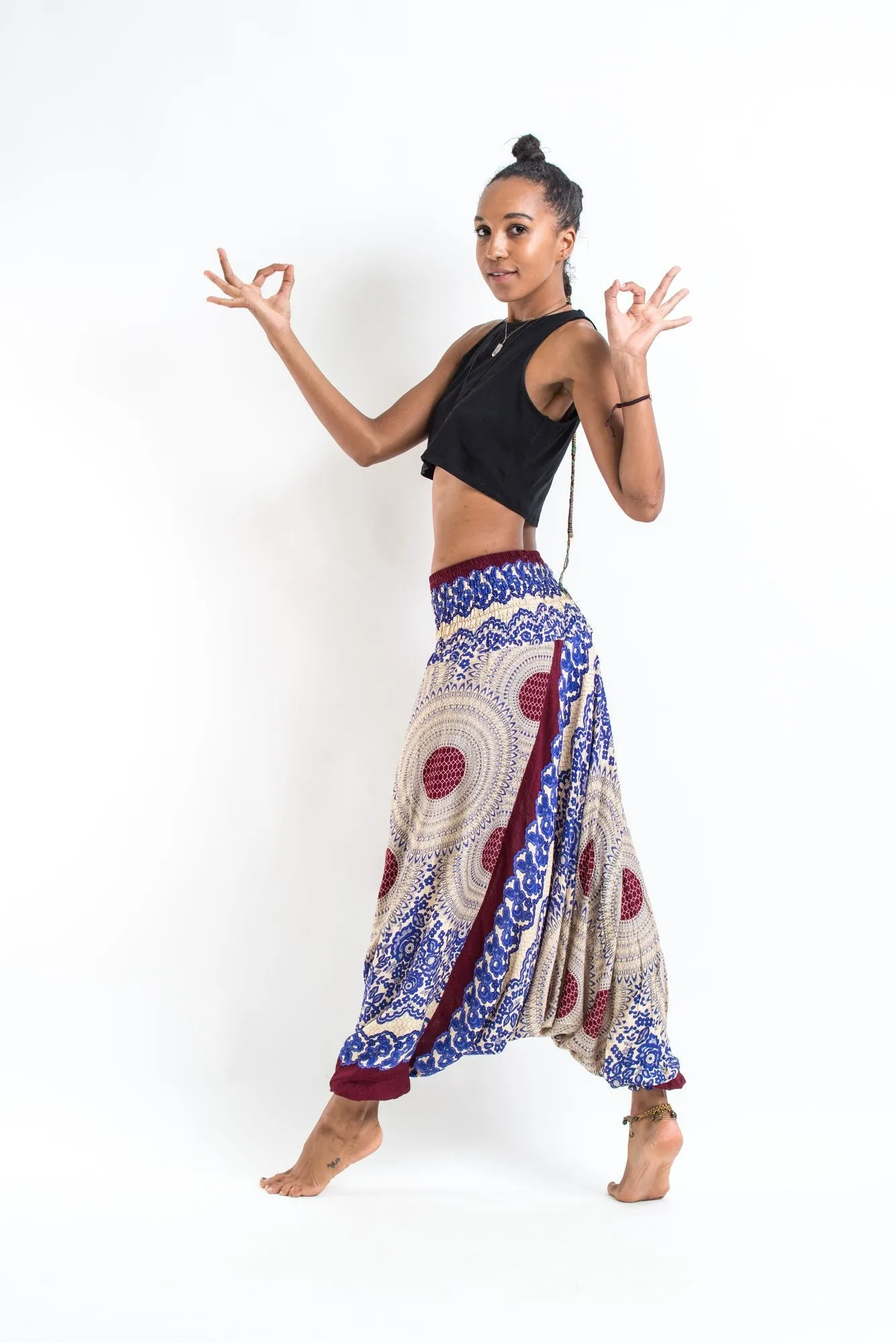 Geometric Mandalas 2-in-1 Jumpsuit Harem Pants in Royal Blue