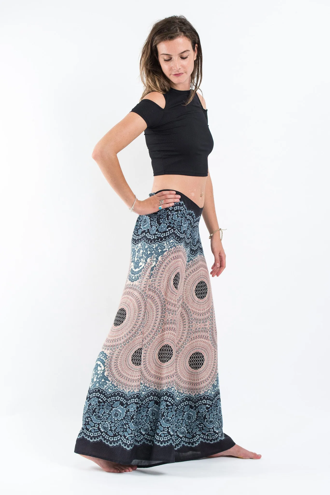 Geometric Mandalas Palazzo Style Harem Pants in Silver Gray