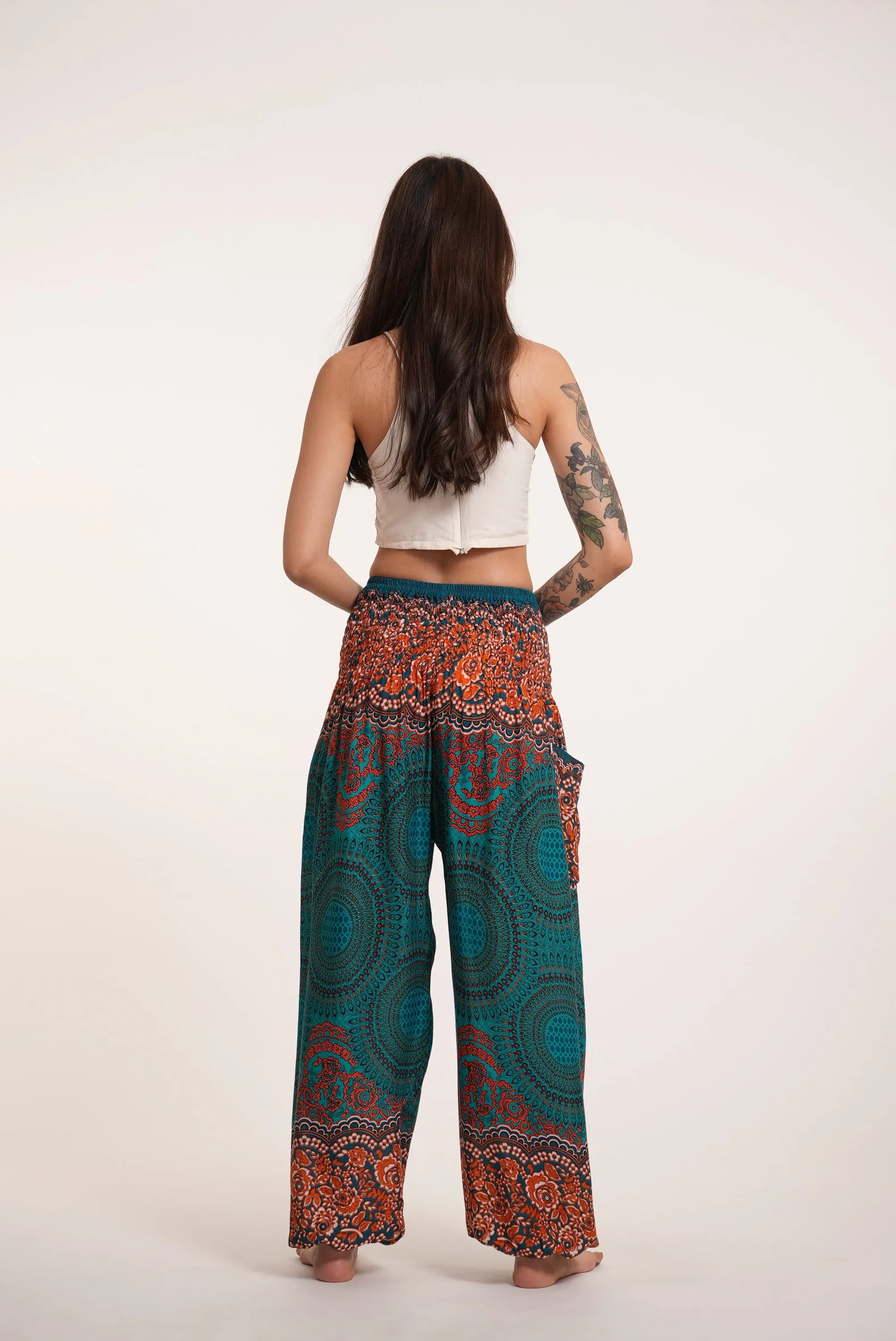 Geometric Mandalas Unisex Harem Pants in Turquoise