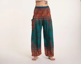 Geometric Mandalas Unisex Harem Pants in Turquoise