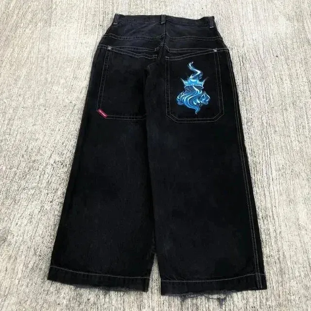Getadme Jeans Y2K Harajuku Hip Hop Lucky 7 Graphic Print Baggy Jeans Men Women New Gothic High Waist Wide Leg Trousers Streetwear