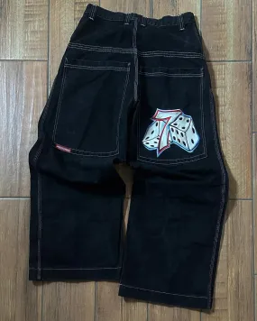 Getadme Jeans Y2K Harajuku Hip Hop Lucky 7 Graphic Print Baggy Jeans Men Women New Gothic High Waist Wide Leg Trousers Streetwear