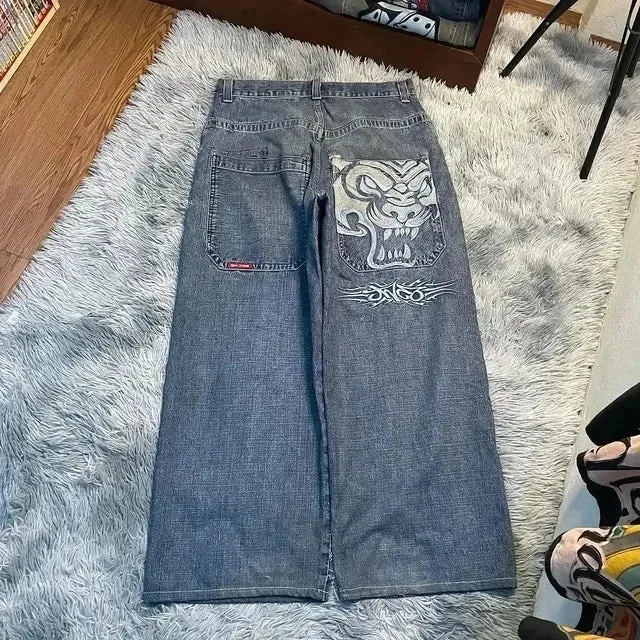 Getadme Jeans Y2K Harajuku Hip Hop Lucky 7 Graphic Print Baggy Jeans Men Women New Gothic High Waist Wide Leg Trousers Streetwear