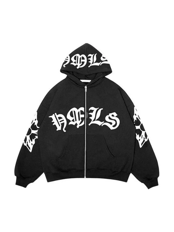 Gothic Letter Graphic Zip Up Hoodie