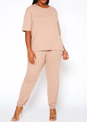 Hi Curvy Plus Size Women Knit Half Sleeve Top and Jogger Pants Set