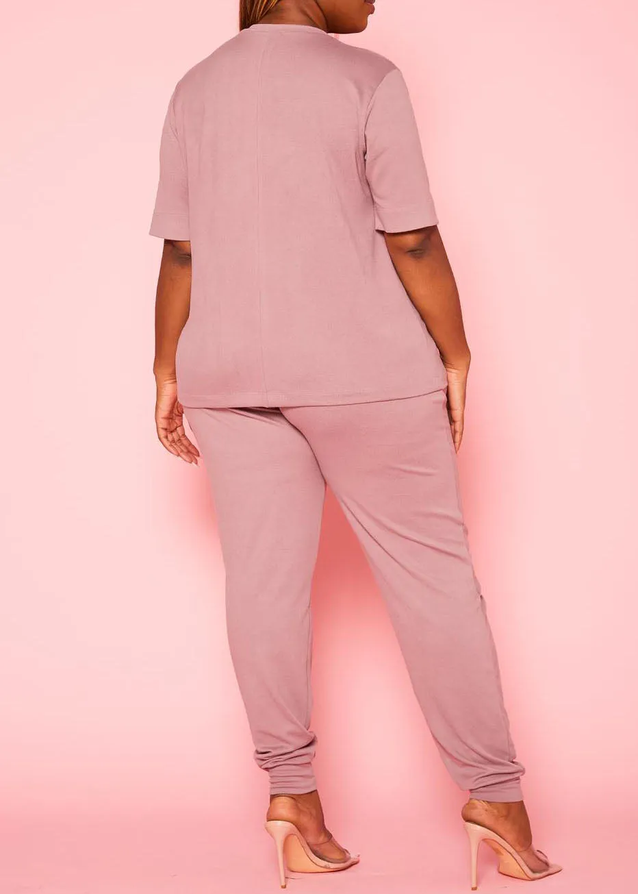 Hi Curvy Plus Size Women Knit Half Sleeve Top and Jogger Pants Set