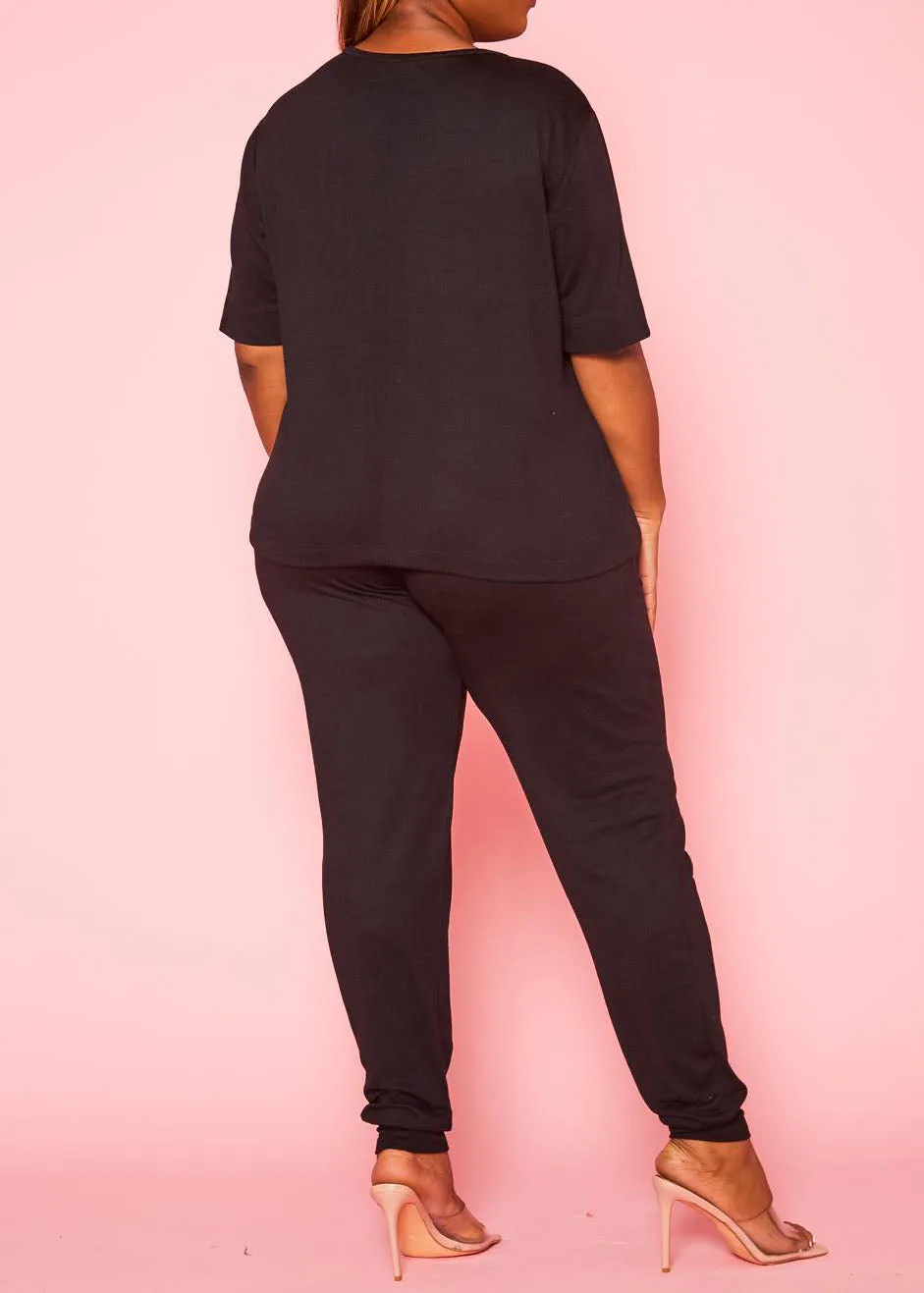 Hi Curvy Plus Size Women Knit Half Sleeve Top and Jogger Pants Set