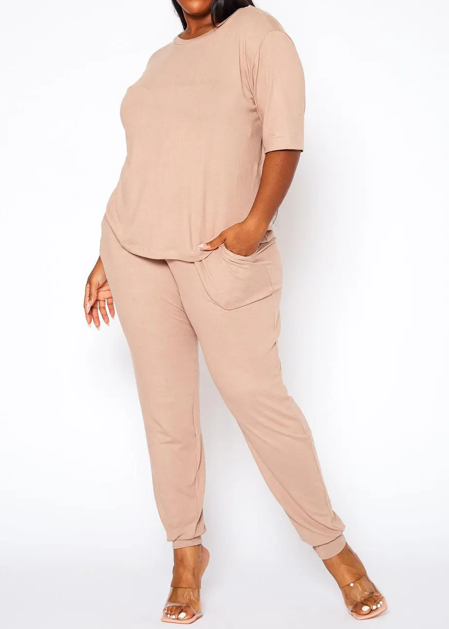 Hi Curvy Plus Size Women Knit Half Sleeve Top and Jogger Pants Set