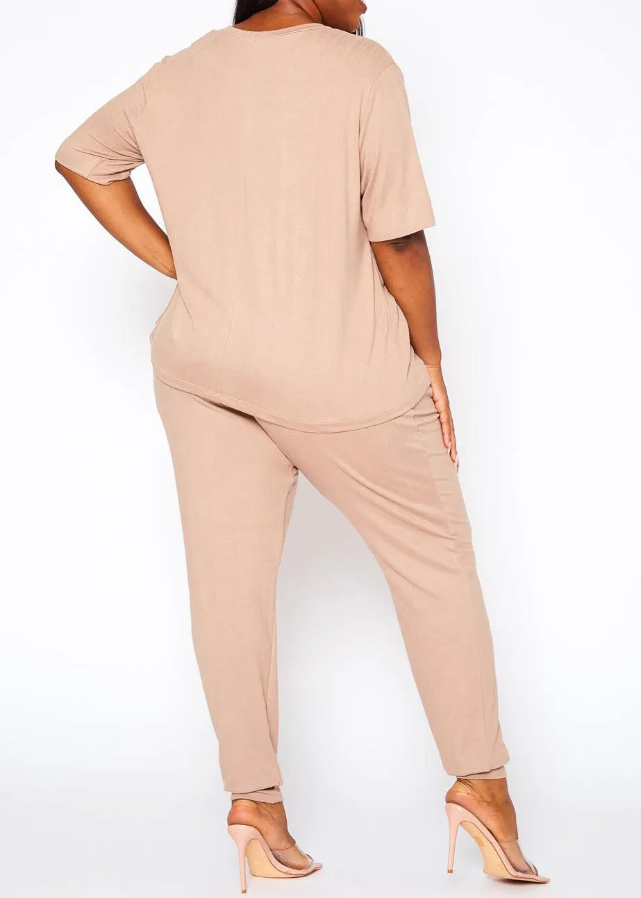 Hi Curvy Plus Size Women Knit Half Sleeve Top and Jogger Pants Set