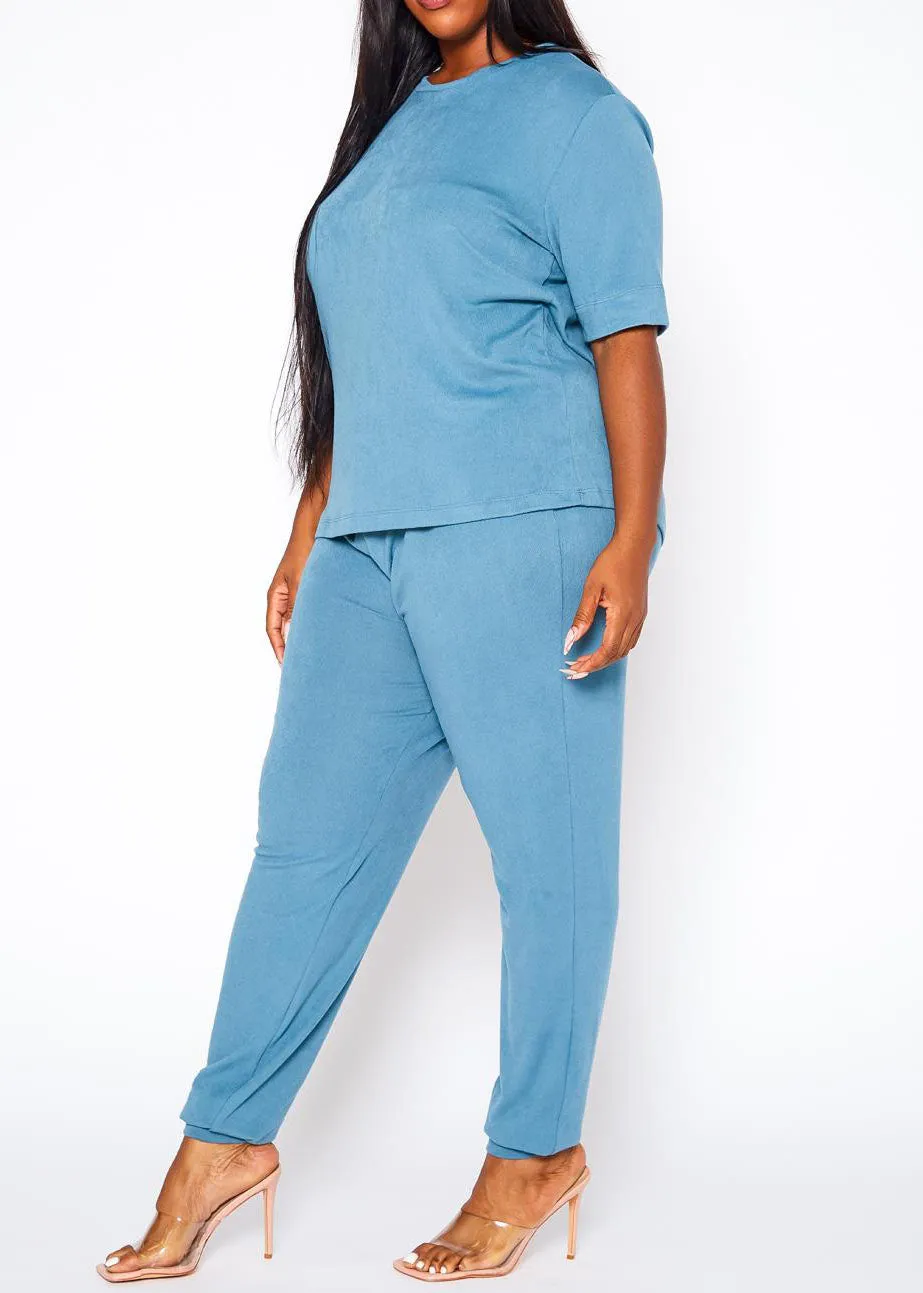 Hi Curvy Plus Size Women Knit Half Sleeve Top and Jogger Pants Set