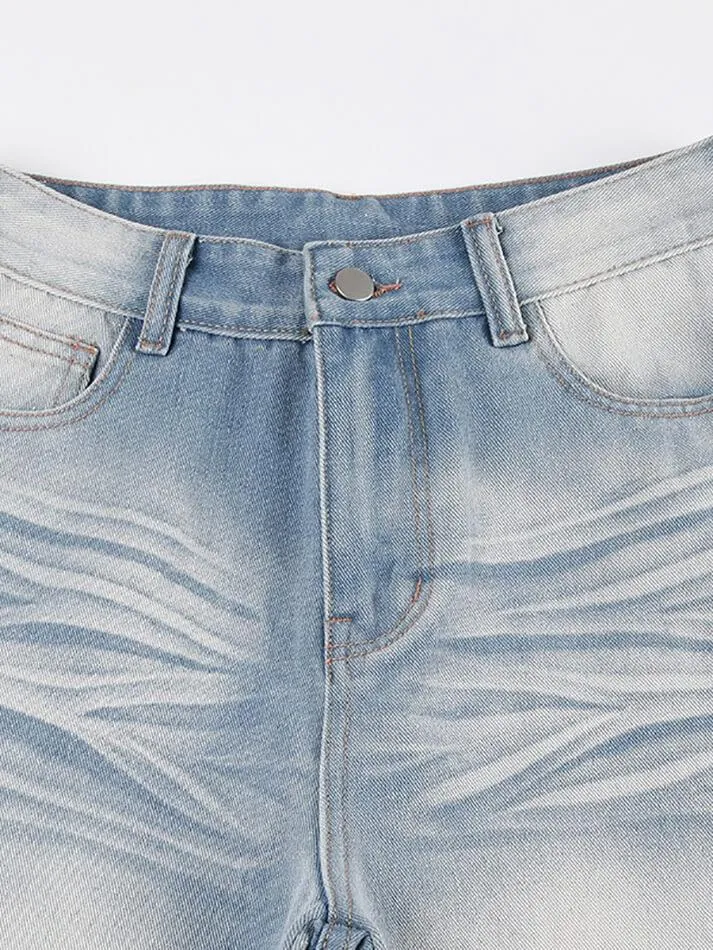 High Waist Washed Loose-Fit Wide-Leg Jeans