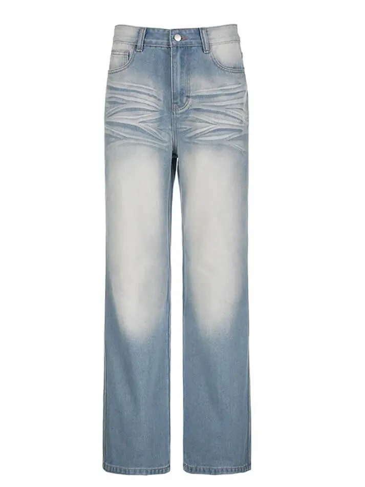 High Waist Washed Loose-Fit Wide-Leg Jeans
