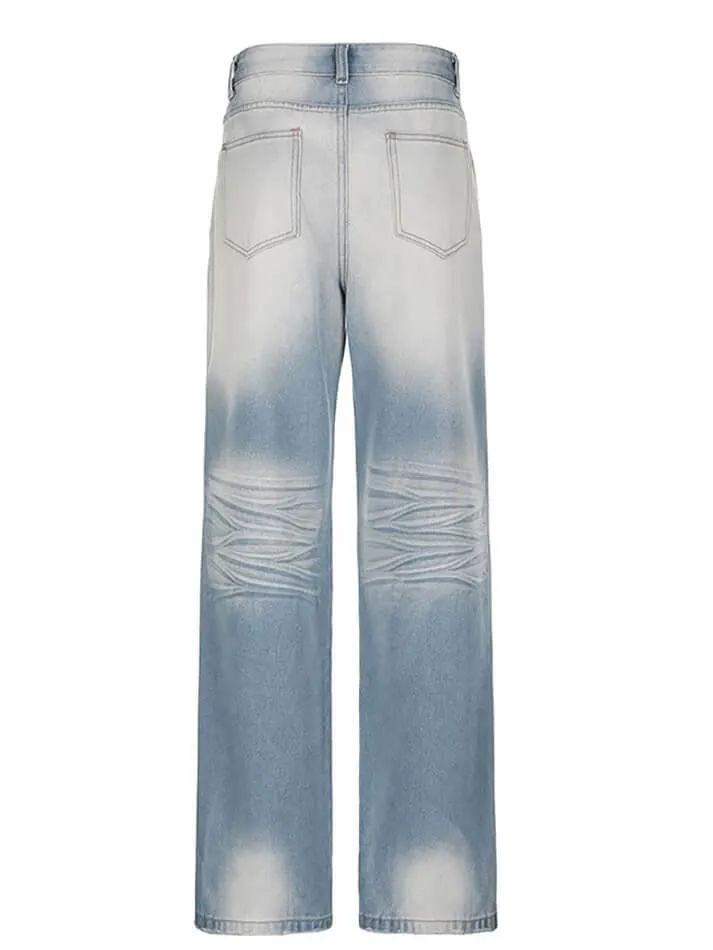High Waist Washed Loose-Fit Wide-Leg Jeans