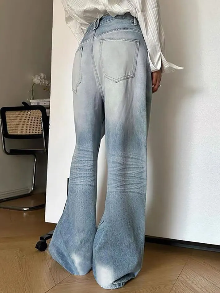 High Waist Washed Loose-Fit Wide-Leg Jeans