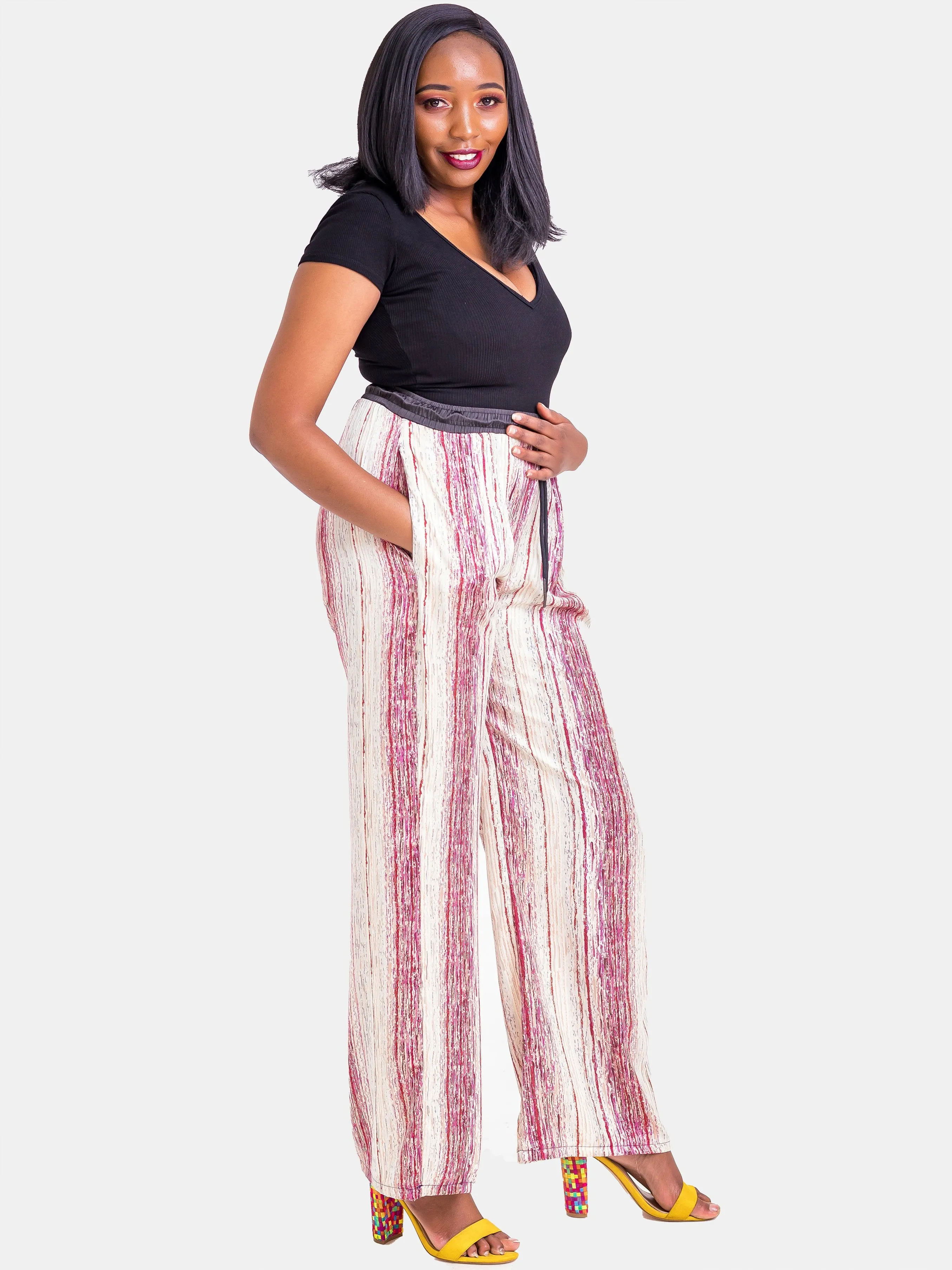 Hijabeefied Regular Satin Pants - Pink Print
