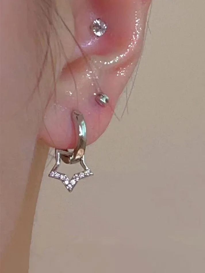 Hollow Out Star Rhinestone Hoop Earring