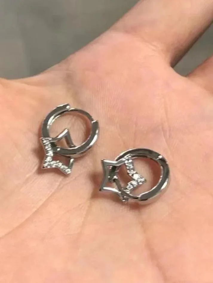 Hollow Out Star Rhinestone Hoop Earring