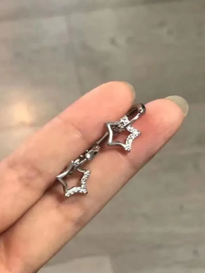 Hollow Out Star Rhinestone Hoop Earring
