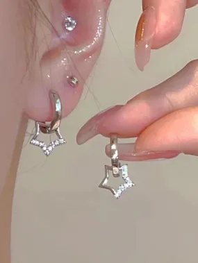 Hollow Out Star Rhinestone Hoop Earring