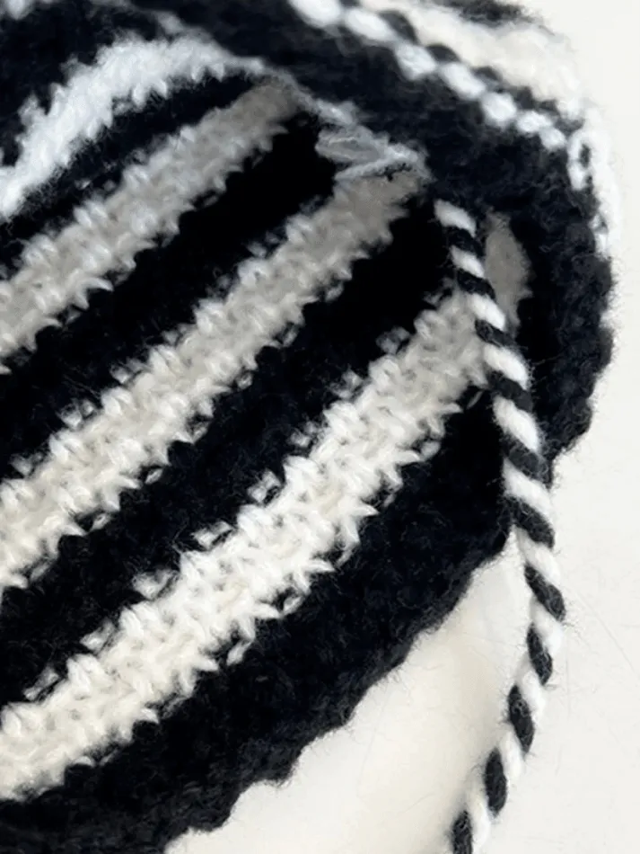 Horn Detail Striped Knitted Hat