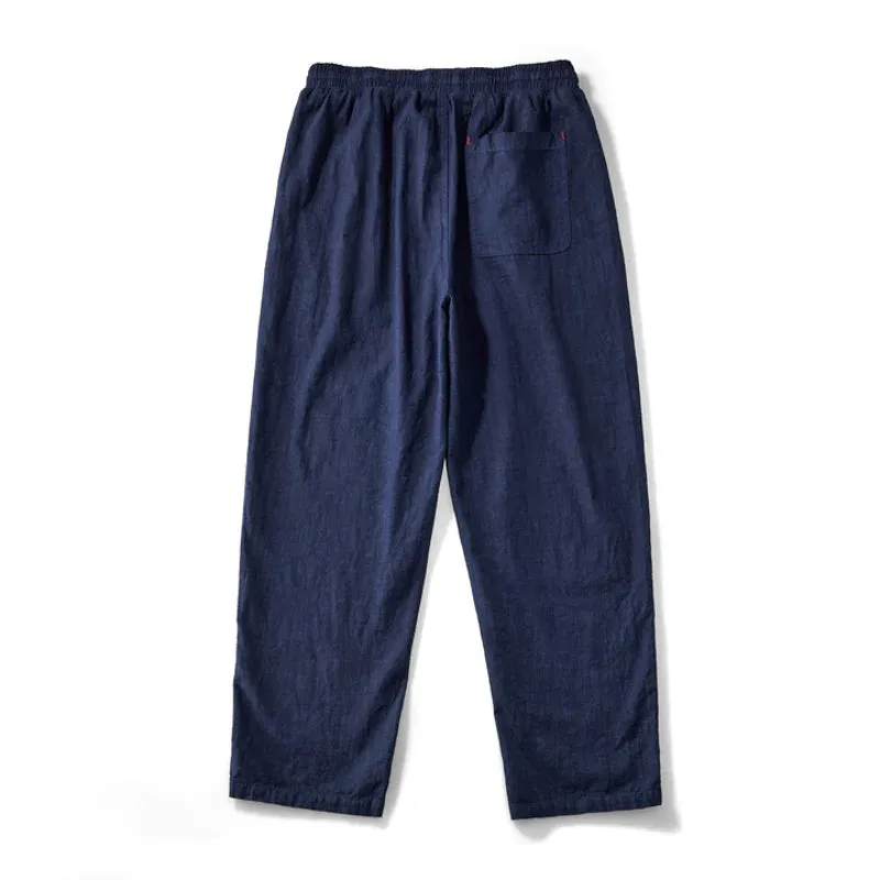 Indigo Dyed Cotton Linen Blend Casual Pants