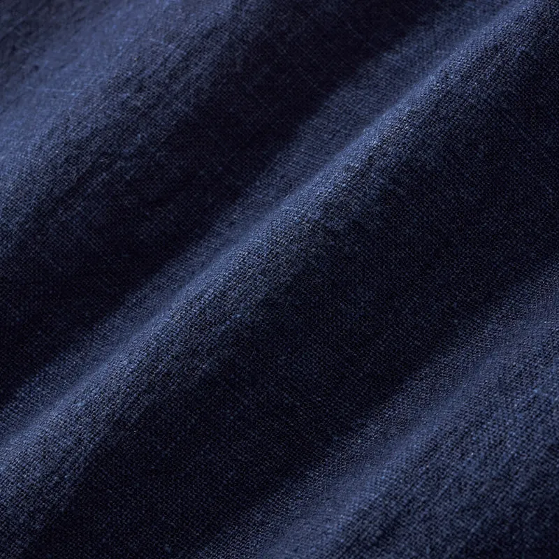 Indigo Dyed Cotton Linen Blend Casual Pants