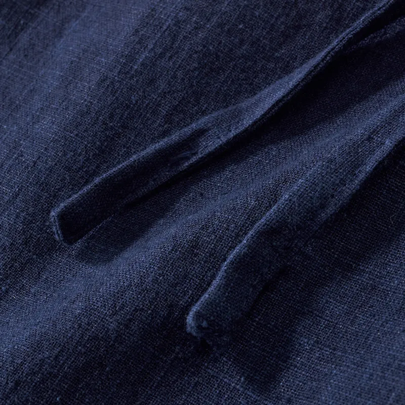 Indigo Dyed Cotton Linen Blend Casual Pants