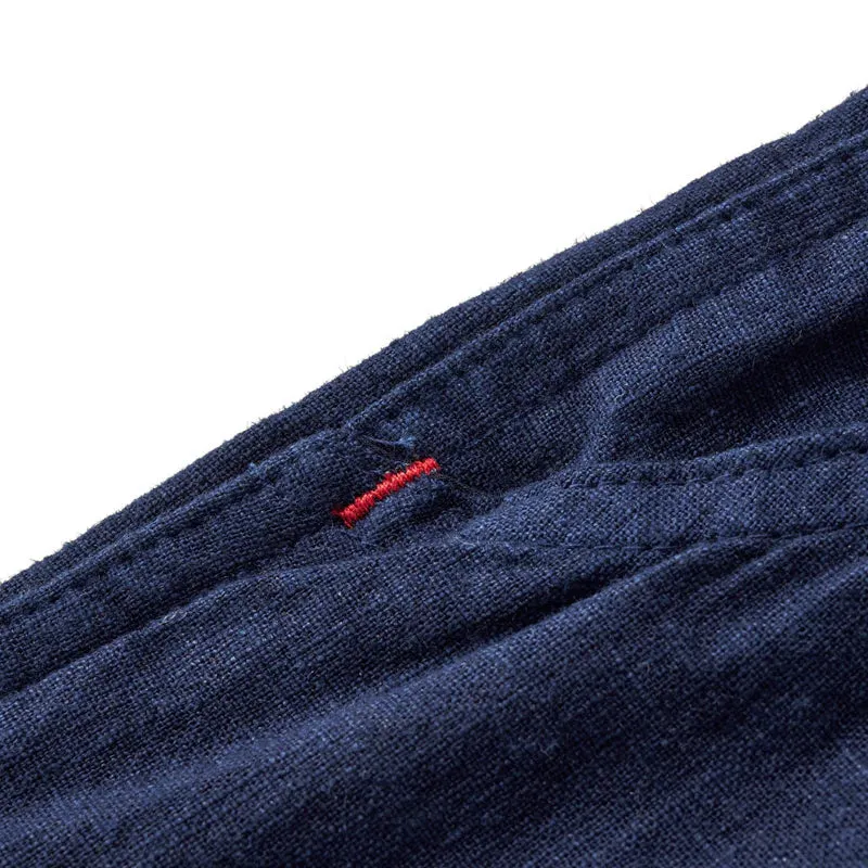 Indigo Dyed Cotton Linen Blend Casual Pants