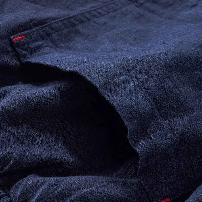 Indigo Dyed Cotton Linen Blend Casual Pants