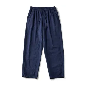 Indigo Dyed Cotton Linen Blend Casual Pants