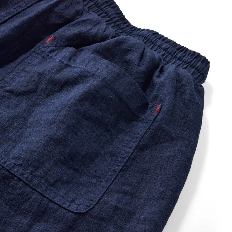 Indigo Dyed Cotton Linen Blend Casual Pants